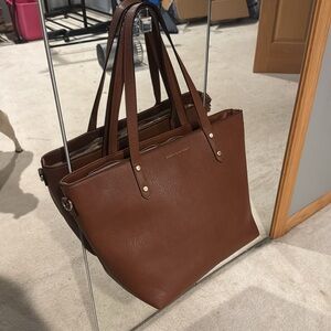 Poppy & Peonies Tan Leather Tote